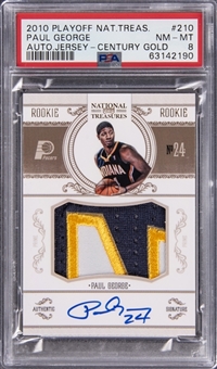 2010 Panini Playoff Basketball National Treasures Gold Century Rookie Patch Autographs #210 Paul George Signed Rookie Card (#22/25) - PSA NM-MT 8